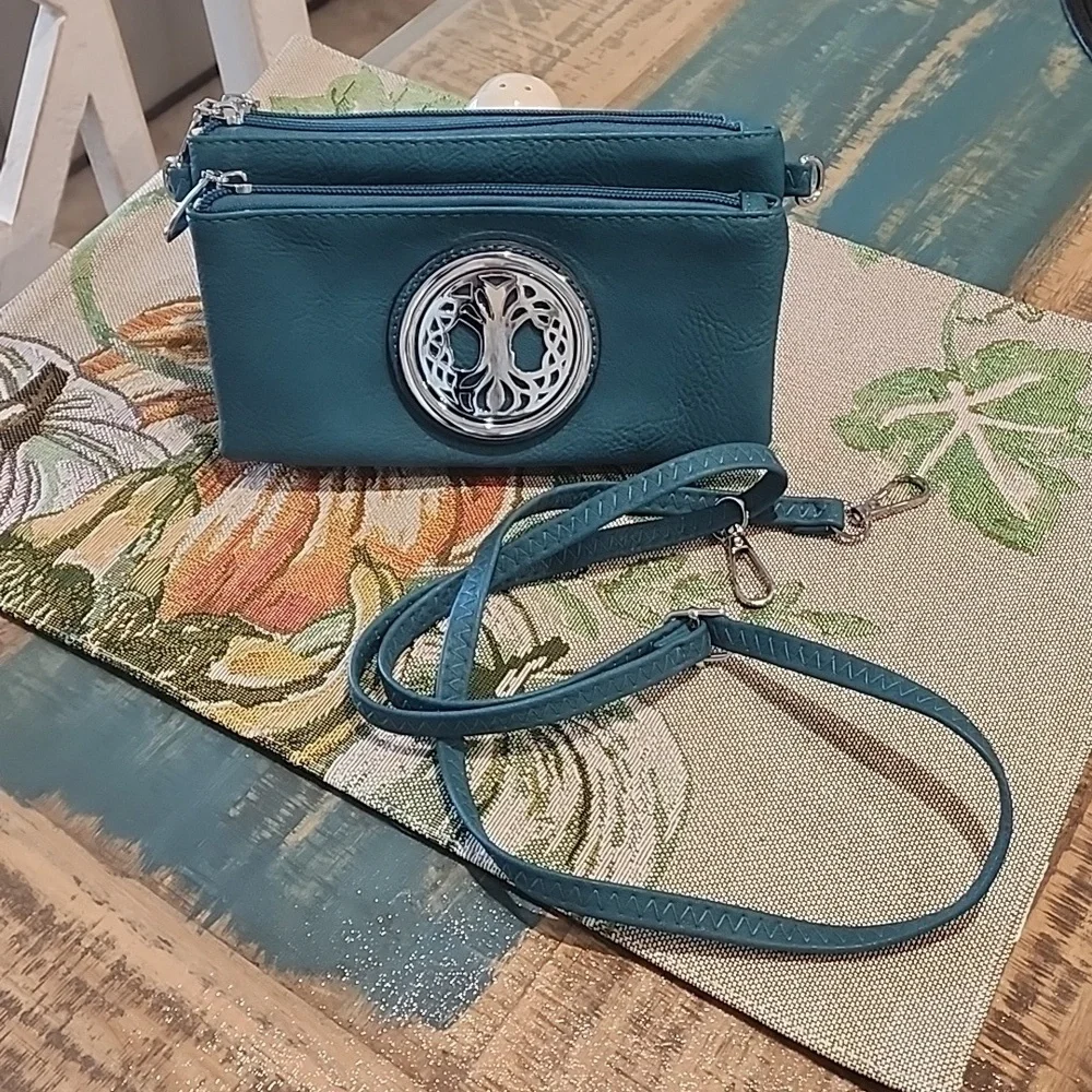 Teal Vegan Leather Crossbody or Clutch